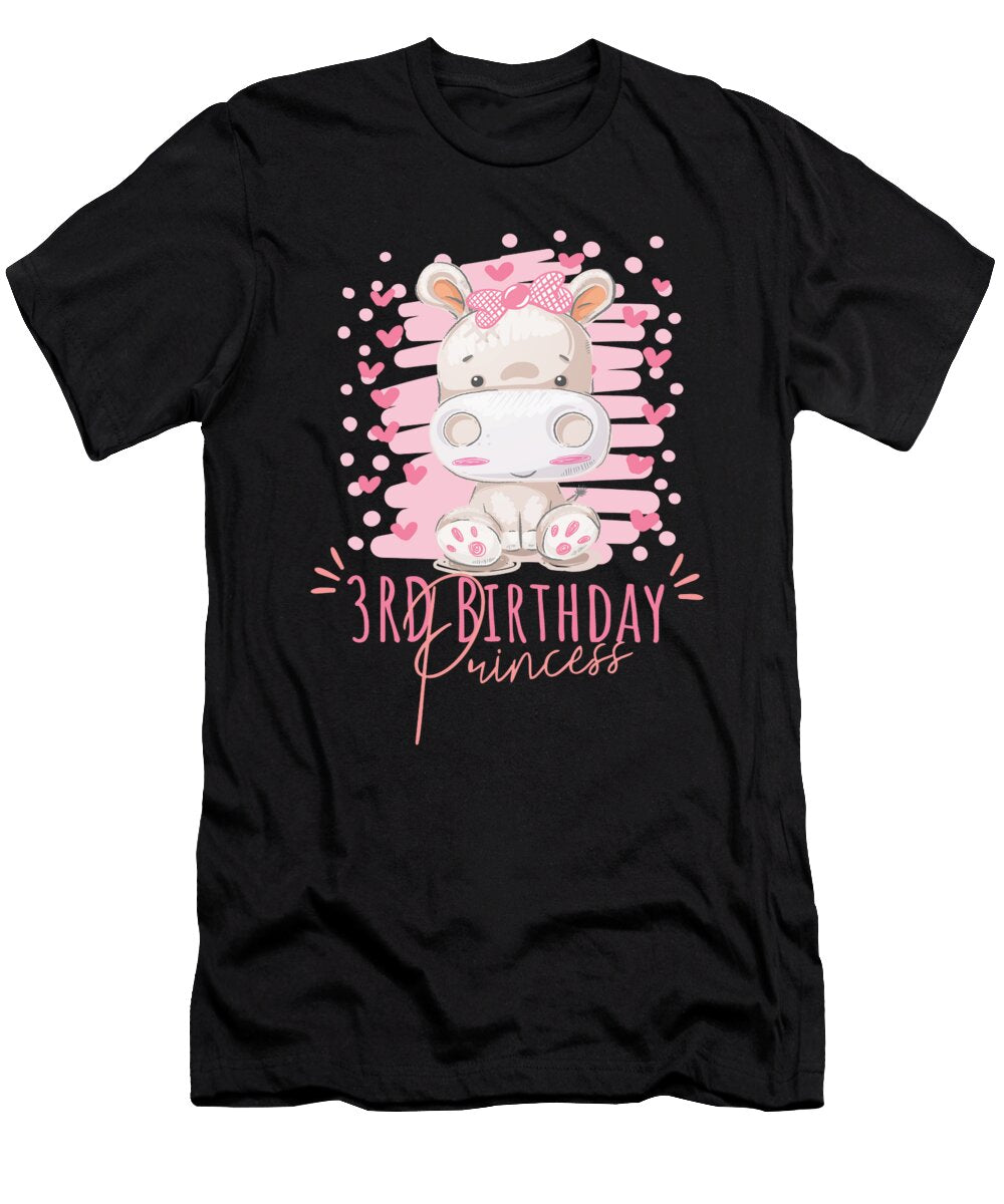 3rd Birthday Princess Girl 3 Years Old Hippo Lover Bday Graphic Art Grabitees T-Shirt