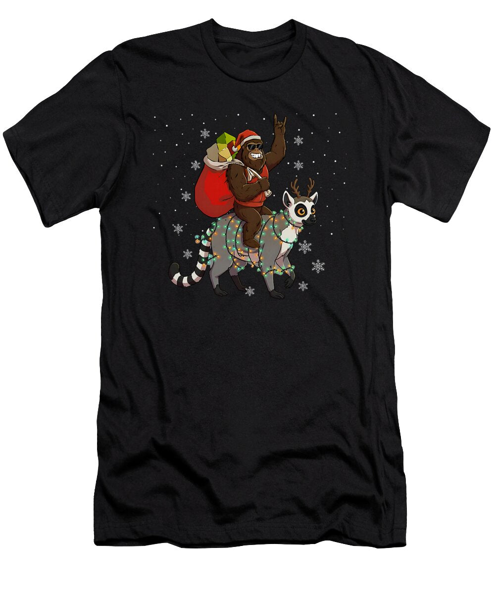 Bigfoot Riding Lemur Deer Xmas Lemur Christmas Zyneu Gangd T-Shirt