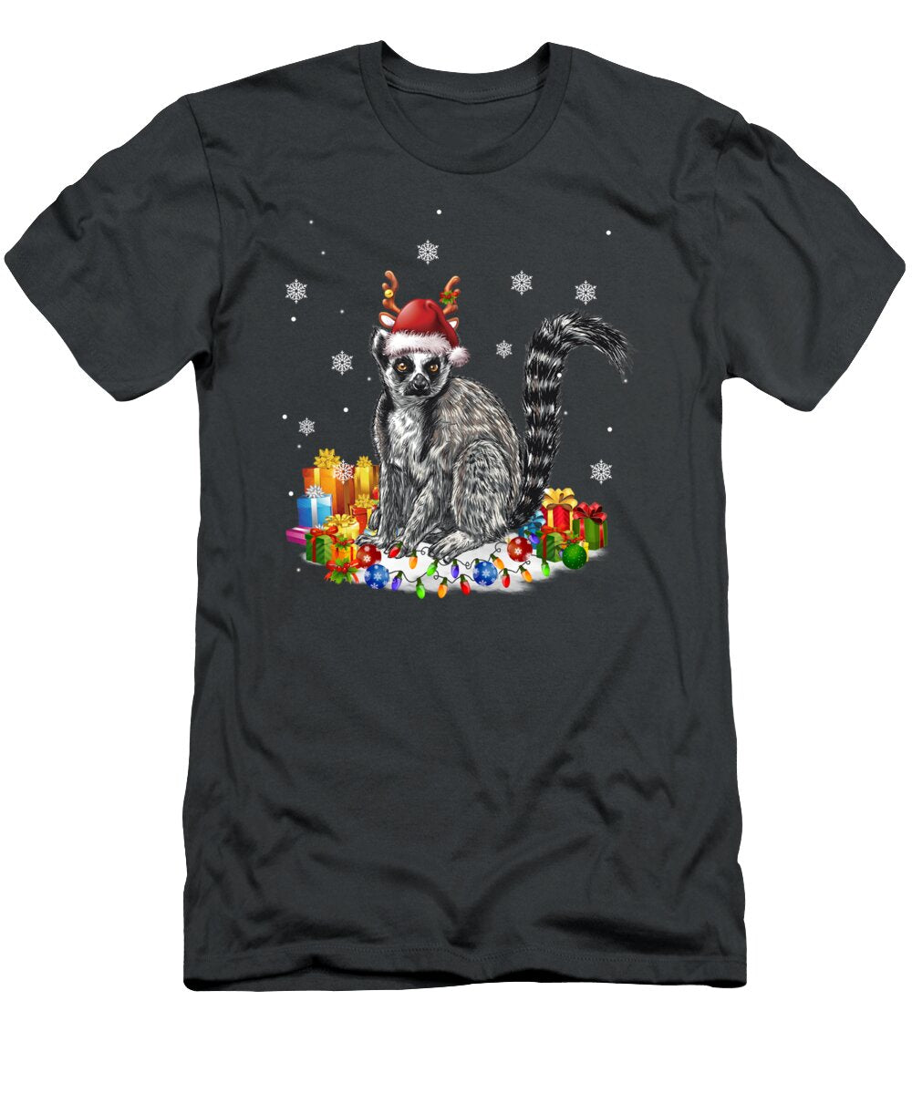 Christmas Lemur Funny Santa Reindeer Lemur Lover Sterling British T-Shirt
