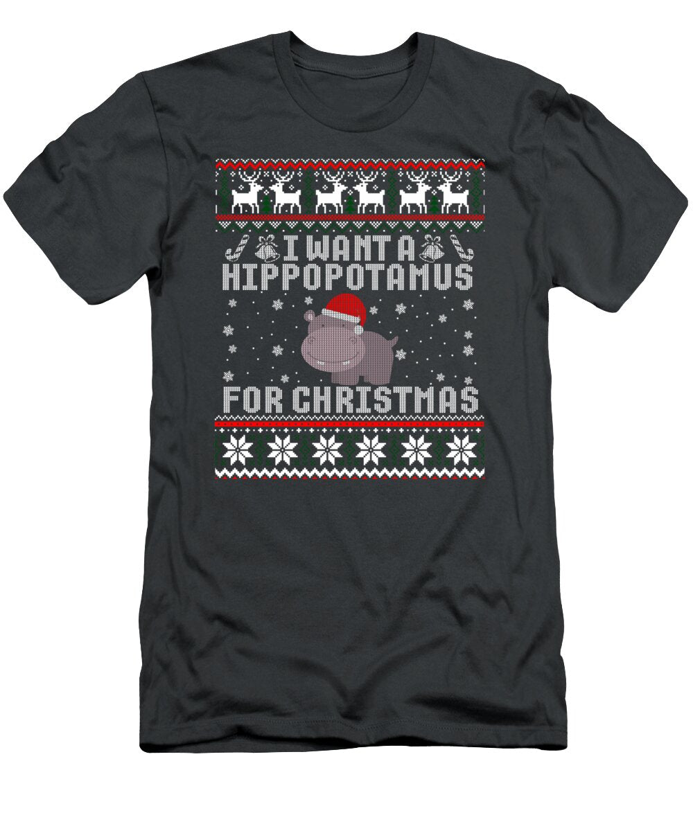 I Want a Hippopotamus for Christmas Hippo Ugly Sweater Mawin Lillia T-Shirt